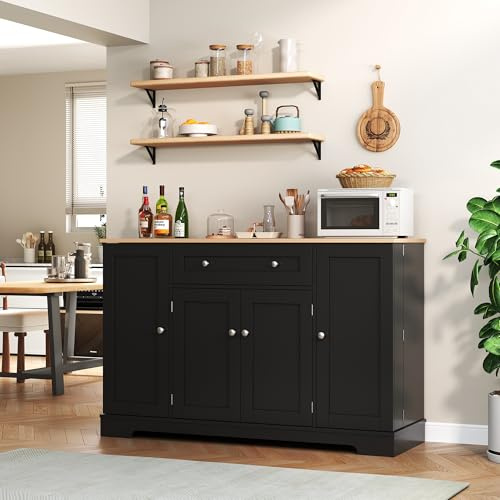 YAIXBNG Multifunktionell köksbuffé – 138 cm skänk med låda, hylldörrar och justerbara hyllor – modern design med tippskydd, perfekt för kök, vardagsrum och sovrum