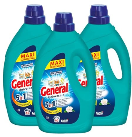 General Detersivo liquido UNIVERSALE per lavatrice 5IN1, MAXI CONVENIENZA 60LAV 3PZ X 2,7L