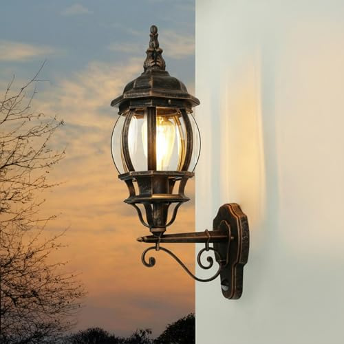Utomhuslykta vägg med rörelsesensor H: 54 cm IP23 i antik koppar E27 rustik glas aluminium vägglampa utomhus lykta terrasslampa