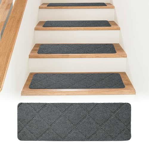 Bocguy 15 Piezas Alfombrillas para Escaleras Antideslizantes, 55 x 19 cm Alfombrillas Autoadhesivas Escalones Interiores, Recortables y Reutilizables, Protección para Mascotas, Mayores, Niños