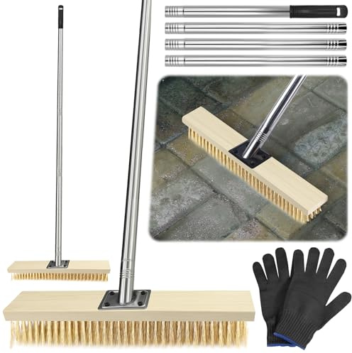 TZEKING Scopa Metallica per Giardino con Manico 160cm, Spazzola con Setole Metalliche Rigide 30cm,per Muschio e Macchie Ostinate