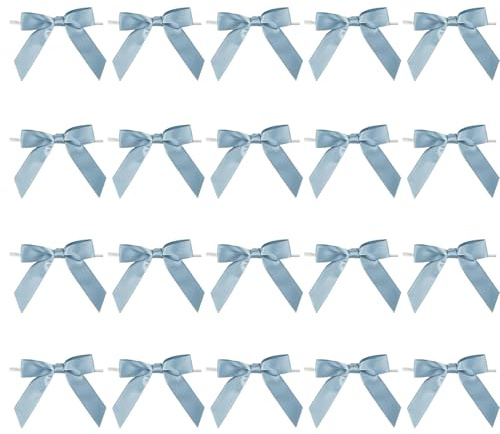 TIHNY 20 Lazos de Satén Azul Polvoriento con Lazo de Alambre, Lazos Decorativos Pequeños para Regalos, Bolsas de Dulces, Manualidades, Baby Shower, Bodas y Cumpleaños