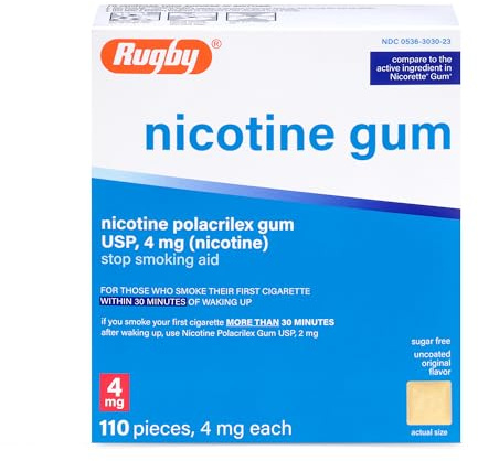 Rugby Polacrilex 4mg Nicotine Gum - Original Flavor, Quit Smoking and Vaping Aid, Sugar-Free, 110 Count (1-Pack)