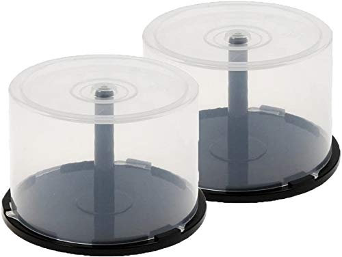 2 x 50 Empty CD DVD Cakebox Storage Tub Plastic Case for DVD CD Bluray Discs Spindle cake box (Holds 100 discs)