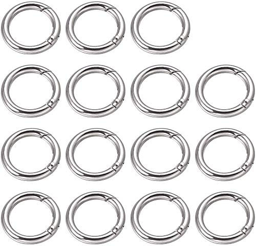 GOIYZTTR 15 Pcs Round Spring Snap Clip Hooks Zinc Alloy Locking Carabiner O Spring Loaded Gate Clips Keyring for Outdoor, Camping, Hiking, Traveling, Fishing, Backpack/25mm