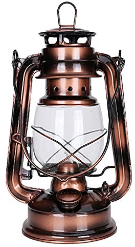 FUFRE - Lampada a petrolio Vintage, per esterni, lanterna tempesta, lampada ad olio vintage con manico, per interni ed esterni, giardino, caminetto, paesaggio, campeggio (Bronza)
