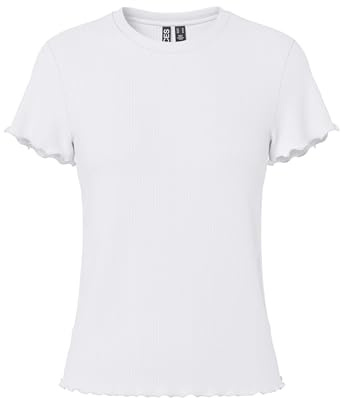 PIECES Women's Pcnicca SS O-Neck Top Noos T-Shirt, Bright White, M