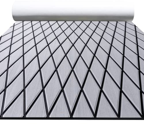 FOCEAN Boat Flooring EVA Foam Boat Decking Marine Mat Non-Slip Self-Adhesive Flooring Sheet for Motorboat Kayak Surfboard Garden Swimming Pools, 94.5''x 15.7'', Grey with Black Lines