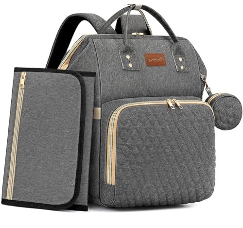 ROSEGIN Wickelrucksack Groß - Baby Wickeltasche Rucksack Wasserdicht & Leicht mit Wickelunterlage, Schnullertasche & Kinderwagenhaken - Diaper Bag Babytasche für Mama & Papa, Dunkelgrau