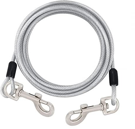 Cable de amarre para perros de 3 m, correa de alambre de acero reflectante para perros caninos con gancho giratorio de 360° para perros medianos y grandes de hasta 130 libras