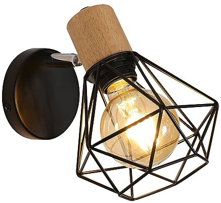 Comely Lámpara de Pared Interior, Negro E27 Apliques de Pared Vintage en Metal, Giratorio 360° Apliques E27 para Dormitorio, Comedor, Pasillo y Salon (Sin Bombilla)