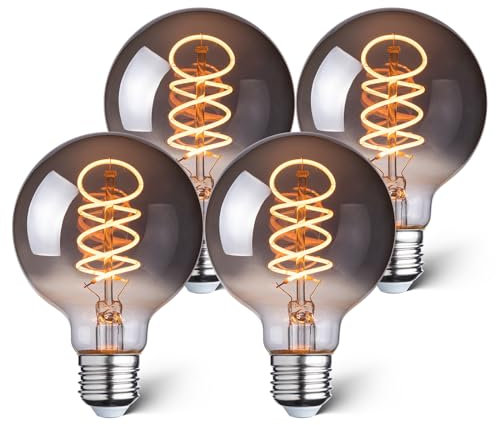 LED Deko Glühbirne E27, 1800K 4W Dunkles Stimmunglicht, Vintage Edison Birne, Dimmbar, Retro Filament Design, Ideal für Cafè, Bar & Dekorative Beleuchtung, Rauchglas G80, 4er Pack