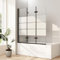 Duschwand für badewanne 140x140cm Milchglas Streifen Duschwand Schwarz 3-teilig Faltbar Badewannenaufsatz Duschtrennwand Duschabtrennung mit 6mm ESG Glas, Schwarz