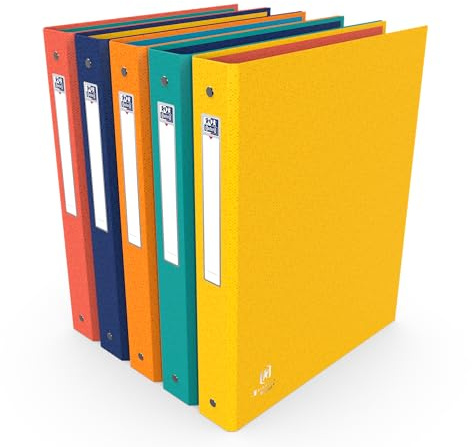OXFORD Classeur A4 Dos 40mm 4 Anneaux Ronds, Bicolor Recycplus Couverture Carte Pelliculée Coloris Assortis