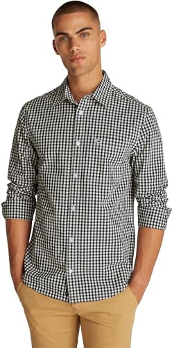 Tommy Jeans Uomo Camicia Poplin Check Maniche Lunghe, Nero (Black), M