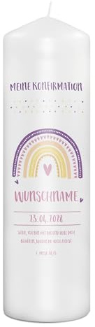 PhotoFancy® - Personalisierte Konfirmationskerze - Fotokerze mit eigenem Foto/Text bedrucken lassen - Kerze mit Konfirmations-Design: Segensstern - 29 cm Höhe