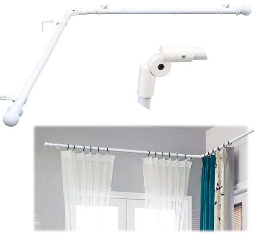 Tringle à rideaux incurvée en forme de L pour fenêtre de 76,2 à 333,4 cm – Tringles à rideaux robustes et réglables de 2,5 cm de diamètre pour chambre à coucher, salon, blanc