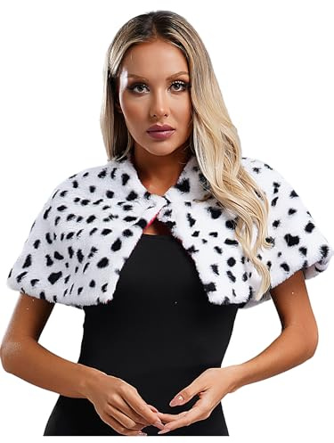 FEESHOW Dam dalmatiner sjal stola varm fuskpäls bolero jacka halloween karneval kostym temafest tillbehör wraps dukar