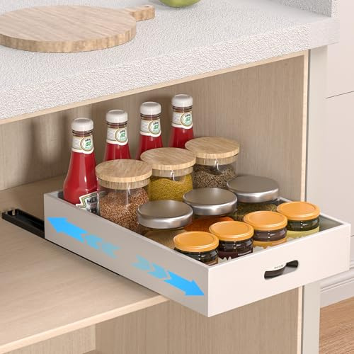 Diwoker Teleskopschublade, 1 Stück Ausziehbare Schublade Küche, Schrank Organizer Ausziehbar zum Kleben (Weiß, 30x43x6cm)