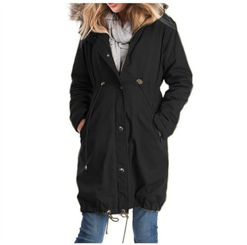 Veste de grossesse - Manteau de portage pour l'hiver - Veste de portage chaude et coupe-vent - Veste de grossesse 3 en 1 - Avec capuche solide - Veste d'hiver longue en coton, Noir , L