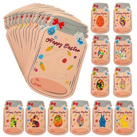 Tarjetas De Felicitación Mas- Tarro - Paquete De Tarjetas Felices Pascua | Tarjetas De Pascua En Maceta | Tarjeta De Nota Sobre Huevos De Pascua | Coloridas Postales De Pascua | Paquete De 24