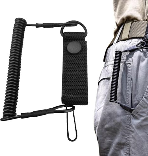 Tactical Coiled Lanyard Anti-Lost Retractable Spring Keychain with Heavy Duty Nylon Sling Gear for Outdoor Fishing Camping