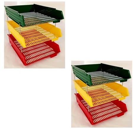 Evrite A4 lettertray with risers traffic light colours bundle yellow/green/red letter tray - pack of 6 trays + 4 riser sets