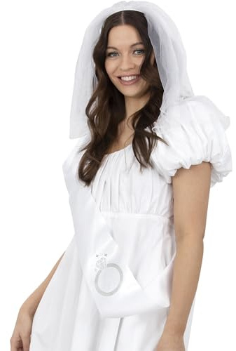Smiffys Brudslöja & skärp kit, vit med diamantring, möhippa maskeradtillbehör, möhippa möhippa outfit set, en storlek