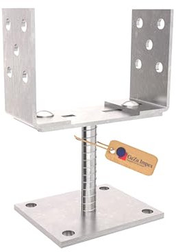 GEZU IMPEX Pied De Poteau En U Réglable 100 x 100 mm Zinc Électroplaqué Lot de 8 Support De Poteau en U à Visser 0-160 mm Largeur Équerres Métalliques Réglables Type U Boulon d’Ancrage Base de Poteau