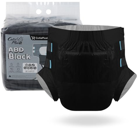 CutiePlusU Windeln für Erwachsene 10 Stück Einweg-Inkontinenz-Slips mit Schlaufen für Damen und Herren, Maximale Saugfähigkeit über Nacht – Schwarz (Extra groß 43-62)