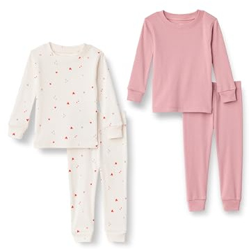 Amazon Essentials x Sofia Grainge Pyjama en Coton, Coupe ajustée Garçon, Lot de 2, Ivoire Cœurs Multiples, 6-7 Ans