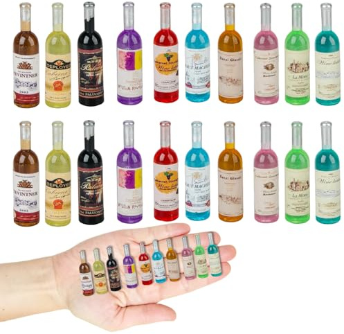 20 botellas de vino en miniatura para casa de muñecas, accesorios en miniatura, ideal para casa de muñecas, mini bar, decoración de jardín y proyectos de bricolaje, perfecto como llavero o decoración