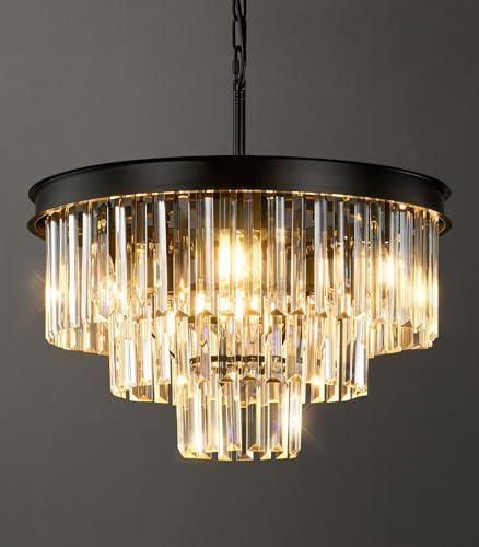 Black Crystal Chandeliers For Dining Room: 20 Modern Luxury Chandelier For Bedroom - Round Crystals Ceiling Pendant Lighting Fixtures For Living Room Entryway Kitchen Over Table Island Foyer 9 Light