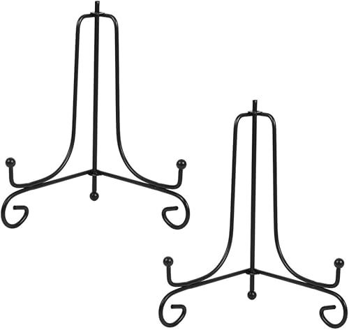 Tincogo Black Iron Plate Display Stand, 7 Inch, Set of 2 – Easel Holders for Plates, Picture Frames, Plaques, Paintings, Table Art, Small Canvases, Photo Prints & Menu Boards