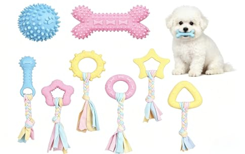 xianynow 8 Stücke Hundespielzeug Set, Kauspielzeug für Welpen, Welpenspielzeug zum Zahnen, Interaktives Welpenspielzeug mit Baumwollseilen, Zum Massieren des Zahnfleisches Bei Hunden
