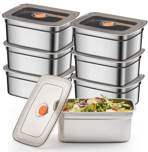 BYZESTY 6 Piezas Herméticos para Alimentos, 1000ML Tapers para Comida Hermetico, Acero Inoxidable 304 Recipientes para Alimentos, Contenedores de Alimentos con Tapa, para Cocina, Picnic, Frigorífico