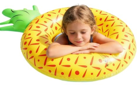 NIFTYY Kids Fruit Shaped Swimming Rings – Strawberry & Pineapple Inflatable Pool Floats, Blow Up Swim Tubes for Toddlers & Children Ages 3-9, Fun Summer Water Toys for Beach (Yellow pineapple)