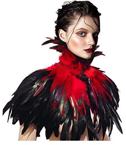 keland Gothic Feder Capelet Umhang Schal Bolero Schultertuch Schulterumhang mit Choker Kragen Halloween Kostüme (Rot)