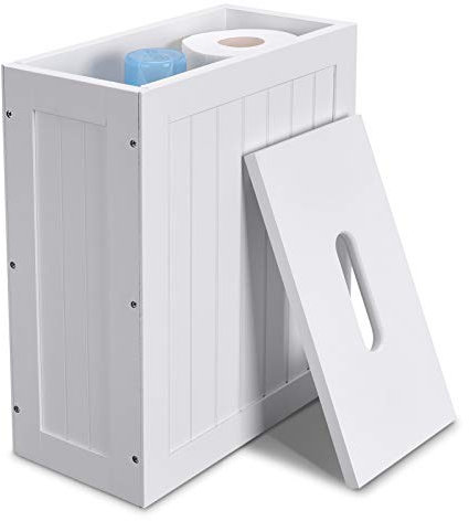 Lantaly - Mobiletto sottile da bagno, contenitore in legno per carta igienica, scatola compatta da bagno, contenitore multiuso in legno per ordine e pulizia