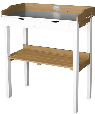 AXI Table de rempotage avec 2 tiroirs en Marron & Blanc | Table de Plantation en Bois pour l'exterieur