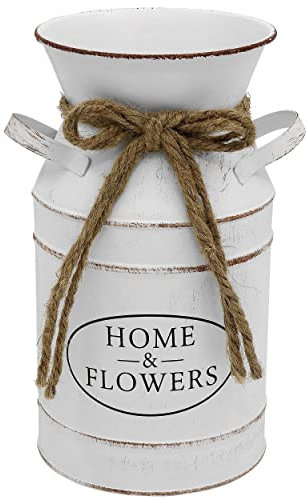 Fovasen French Style Rustic Vase Decor,Vintage White Flower Vase Pitcher,Farmhouse Jug VaseNfor Porch Home Kitchen Coffee Table Decor-7.8 H