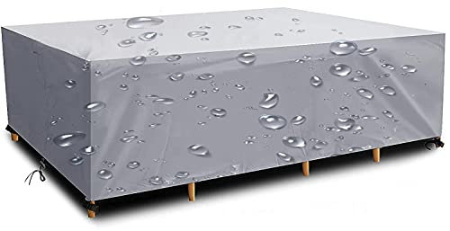 DKHLYB Housse Salon de Jardin 420D Oxford Tissu Housse de Protection pour Mobilier Housse de Table de Jardin Imperméable Bâche de Protection avec Corde et Boucle Verrouillage Argent 110x90x75cm