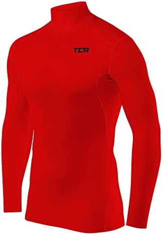 TCA Camiseta Interior Manga Larga HyperFusion de Compresión para Hombres - Rojo Cuello Alto, S