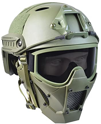 Airsoft Mask Heavy Duty Tactical Protective Mask with Anti-Fog Goggles Eye Protection and Tactical Fast Helmet Impact Resistant for Hunting Paintball CS Game BB Gun Shooting (Green)