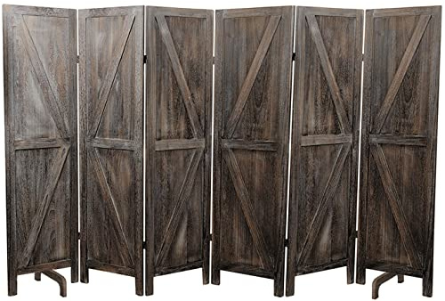 Premium Home 6-Panel Room Divider – Rustic Brown Barn Door, K Pattern Folding Privacy Screen, Partition Wall