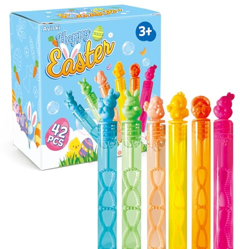 42Pcs Easter Day Bubble Wands, Mini Bubble Wands for Party Favors, Easter Colorful Gift Toys for Girls Boys Kids Toddler Adults, Party Bag Stuffers Goodie Bag Filler, Classroom Prizes