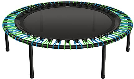 bellicon Mini trampolín de 100 cm (azul/verde) con suspensión de anillo de cuerda de hasta 150 kg, trampolín de fitness interior para adultos con patas atornilladas