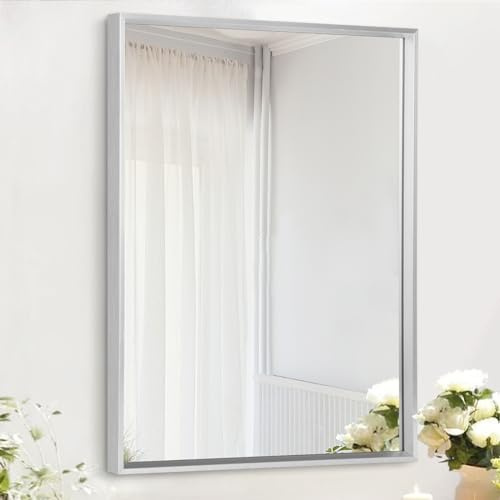 AAZZKANG Miroir mural rectangulaire avec cadre en métal, 65 x 45 cm, décoratif, moderne, pour chambre à coucher, salle de bain, miroir cosmétique, vertical ou horizontal, argent