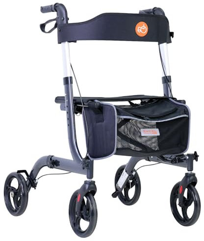 FabaCare Leichtgewichtrollator EZ-Lite+, faltbarer Rollator, höhenverstellbar, Gehwagen mit Vollausstattung, Reiserollator, kompakt zerlegbar, Avantgarde-Grau