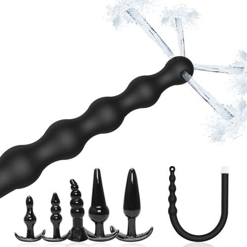 BDSMJOY 2-IN-1 Analkugeln Analdusche Frau Herr + 5er Analplugs Set,580mm Analkette Klistier Einlauf zur Darmreinigung,Analplug für Männer Frauen Anfänger,Anal Beads Anal Dusche Dildo Butt Plug (A2)